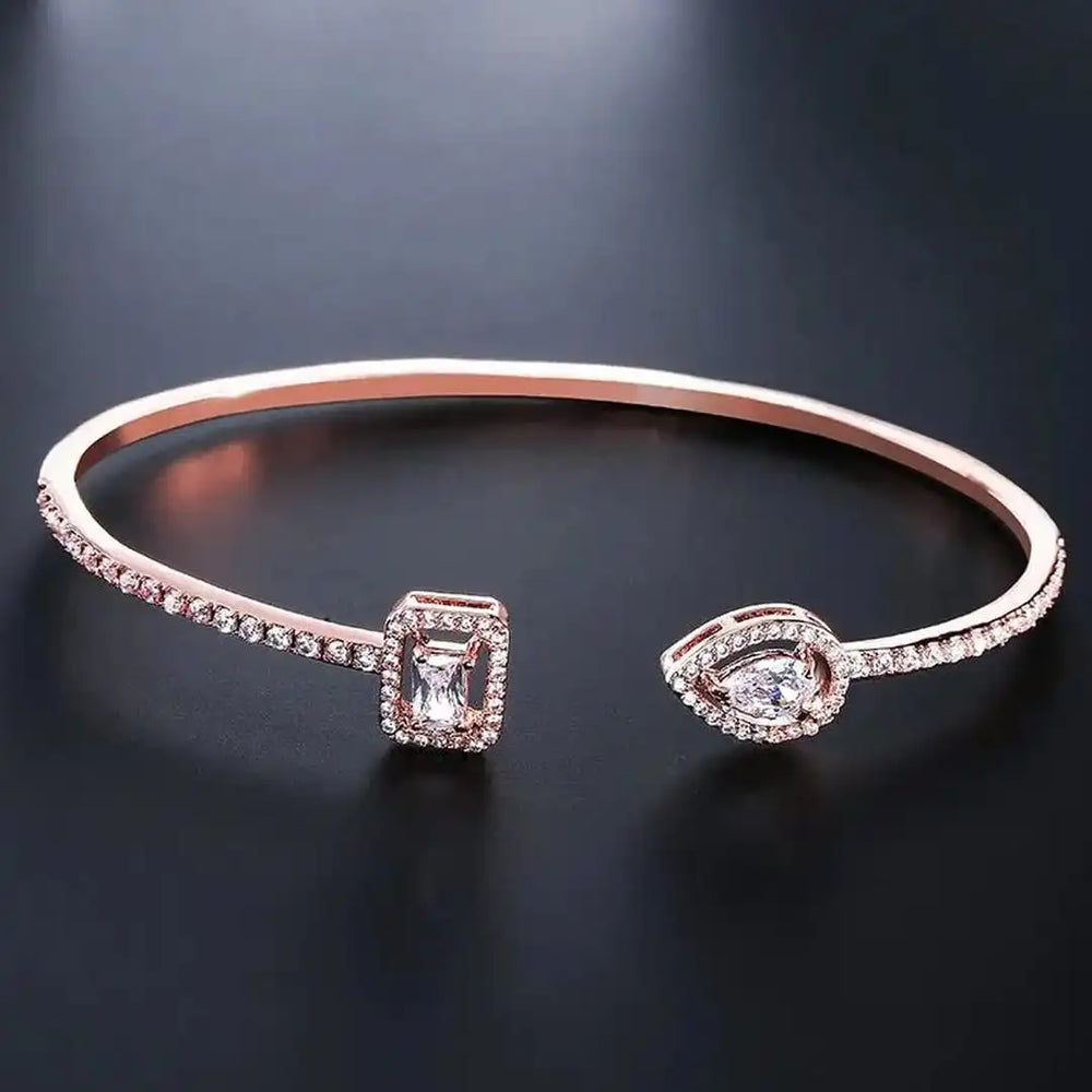 Two Stone Gold Open Cuff Bracelet — image 6