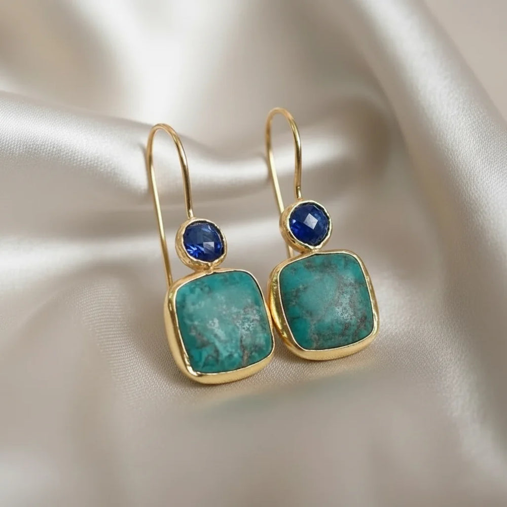 Gold Ornate Turquoise Earrings — image 1