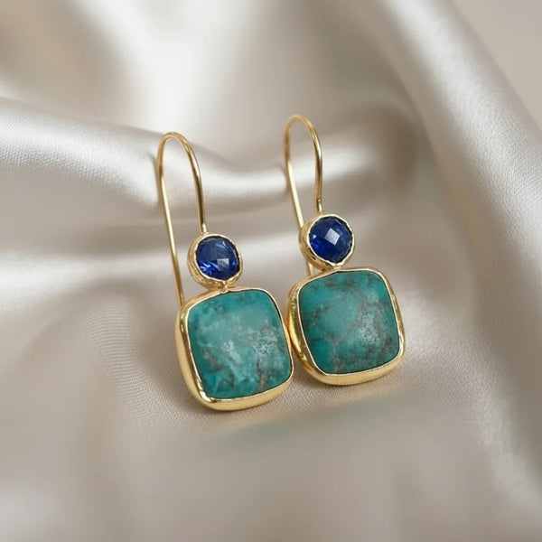 Gold Ornate Turquoise Earrings — image 1