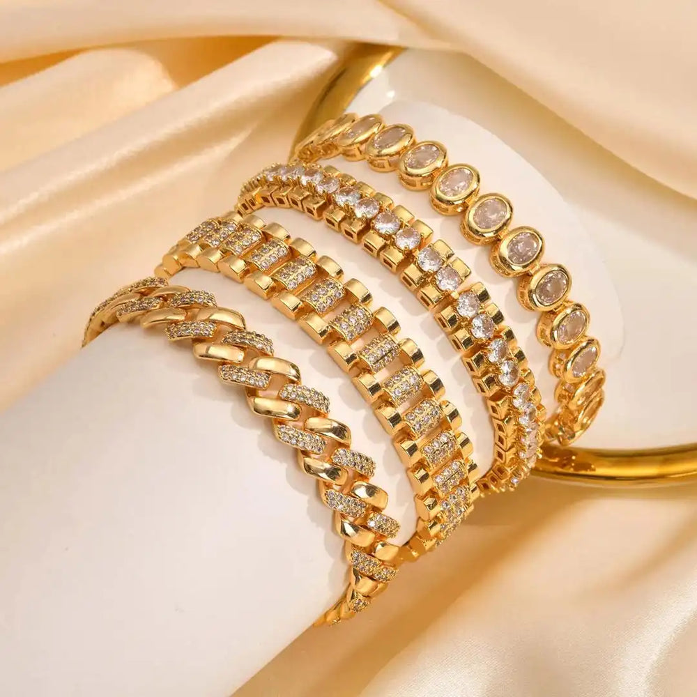 Gold Chunky Cubic Zirconia Adjustable Bracelet Set — image 3