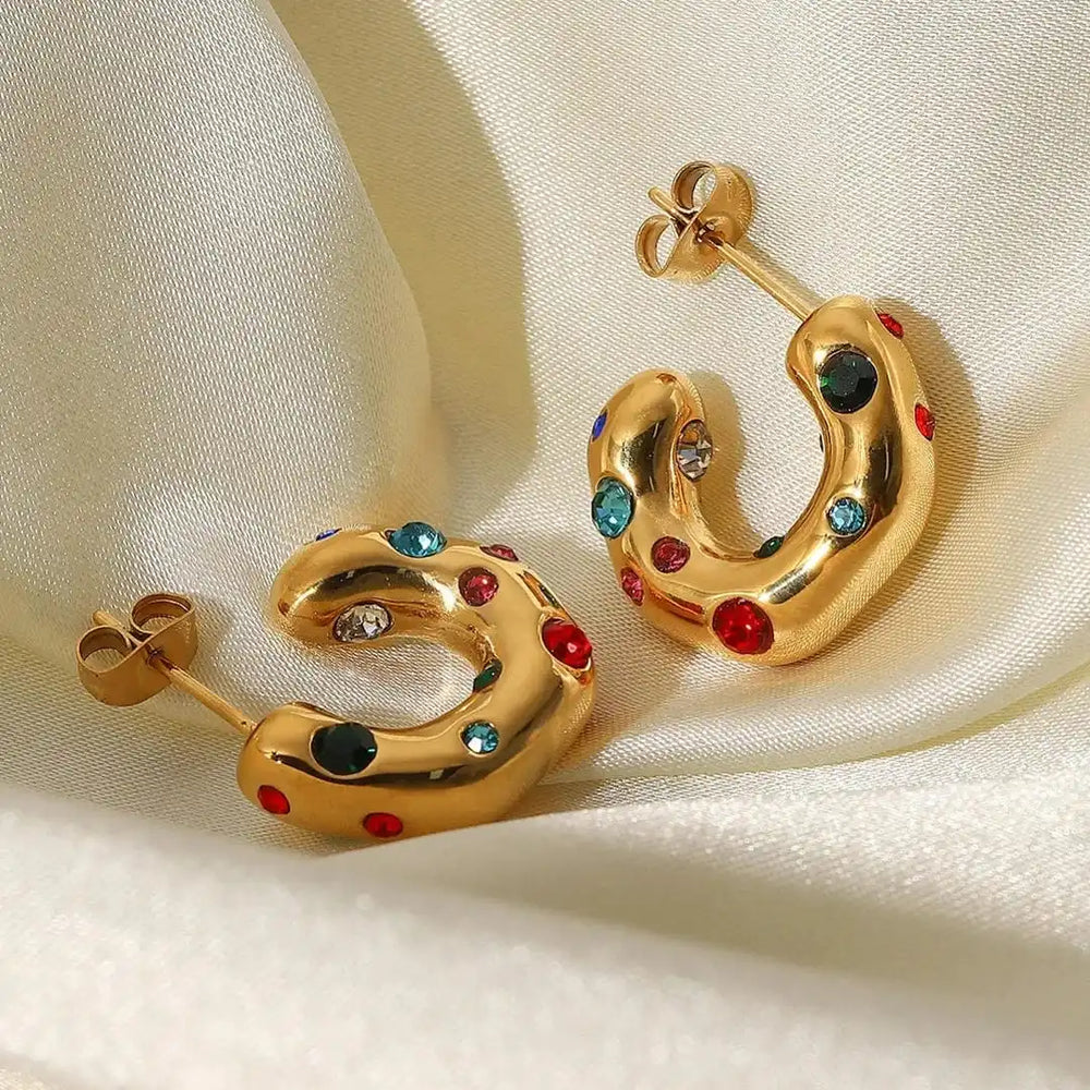 Shimmering Gold Zircon Circle Hoop Earrings — image 8