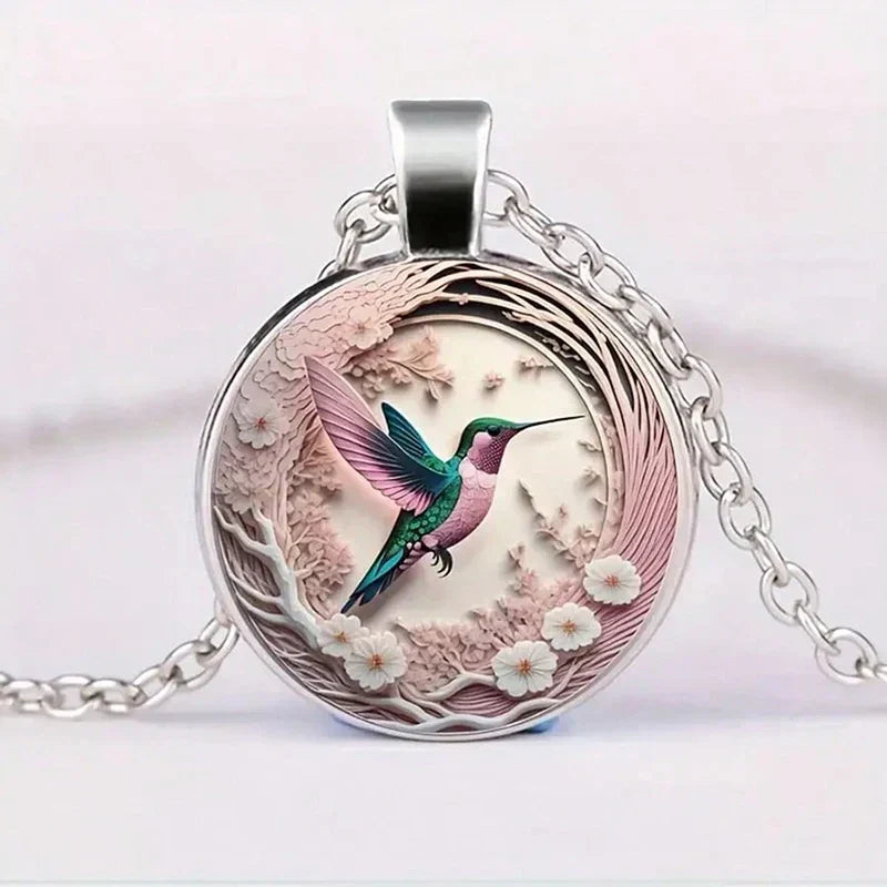Hummingbird Glass Dome Pendant Necklace — image 2