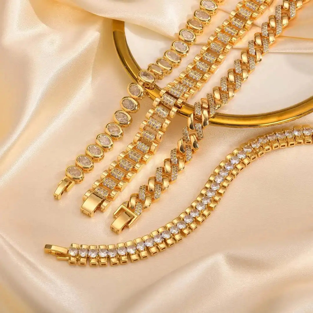 Gold Chunky Cubic Zirconia Adjustable Bracelet Set — image 2