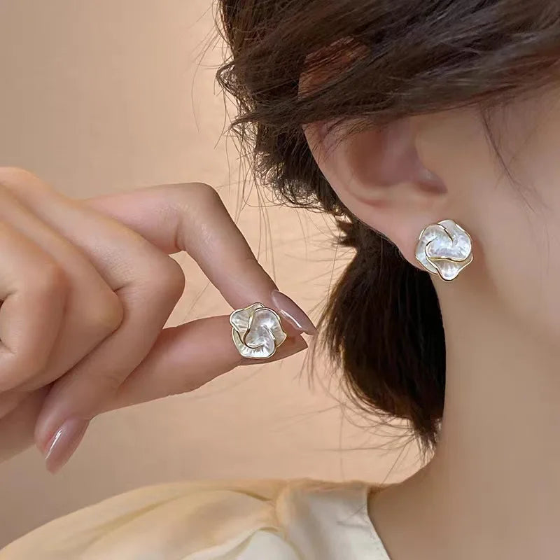 Pearl Petal Stud Earrings — image 3