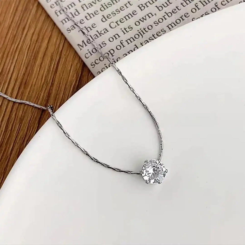 Dainty Solitaire Pendant Necklace — image 2