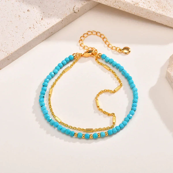 Gold Double Chain Turquoise Bracelet — image 1