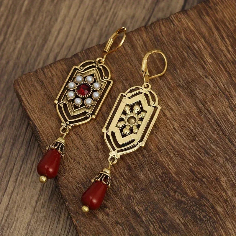 Gold Garnet & Pearl Drop Earrings — image 3