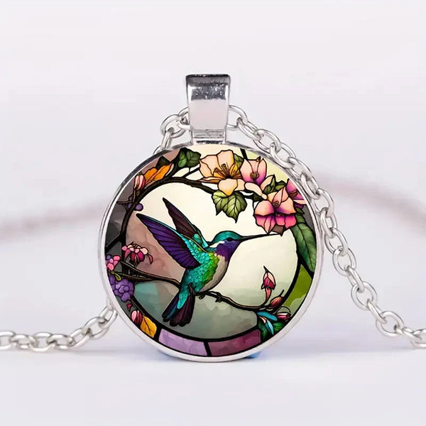 Hummingbird Glass Dome Pendant Necklace — image 1