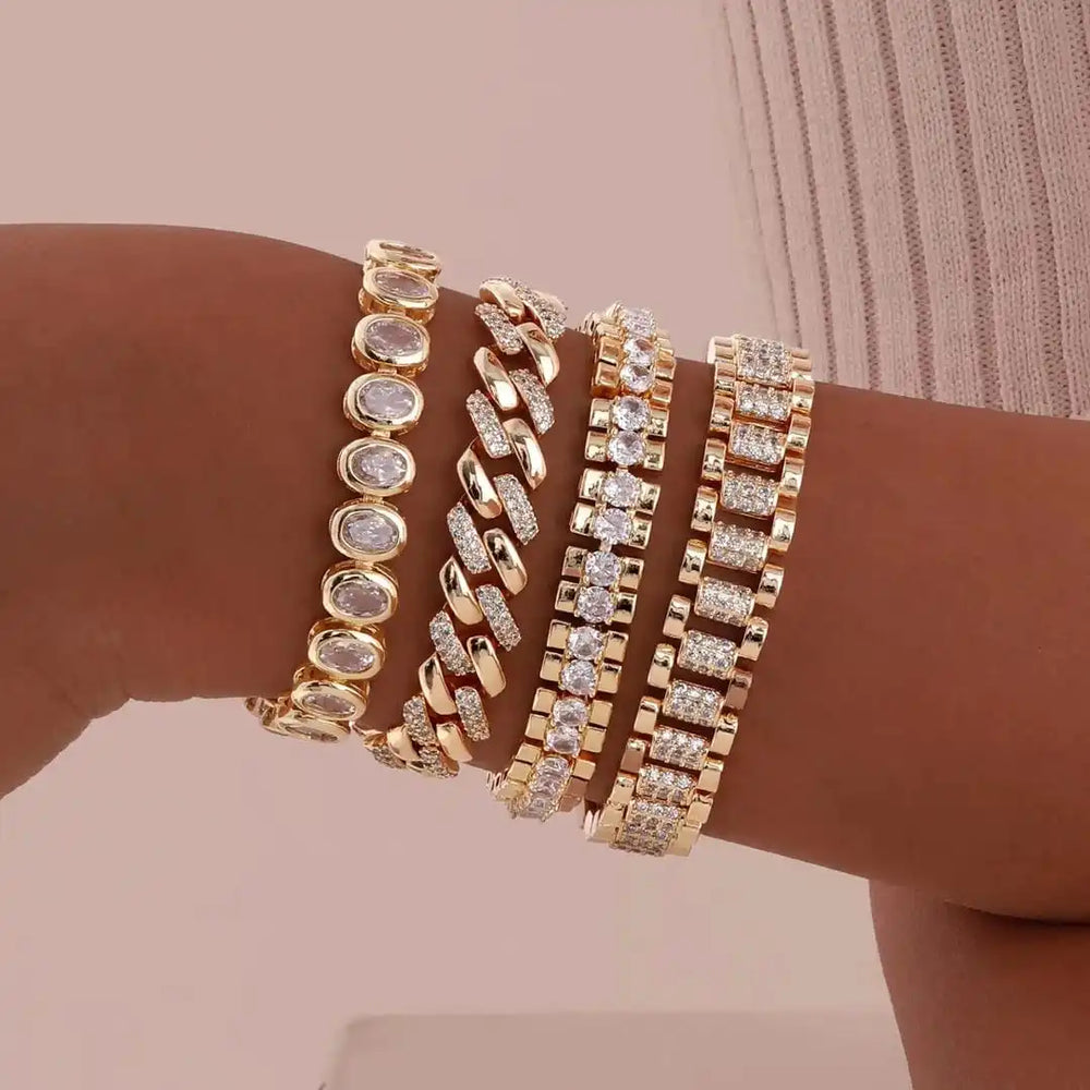 Gold Chunky Cubic Zirconia Adjustable Bracelet Set — image 1