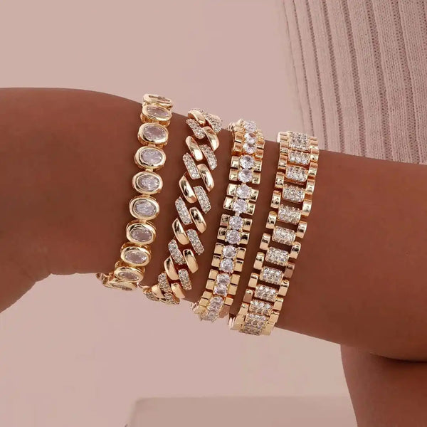 Gold Chunky Cubic Zirconia Adjustable Bracelet Set — image 1
