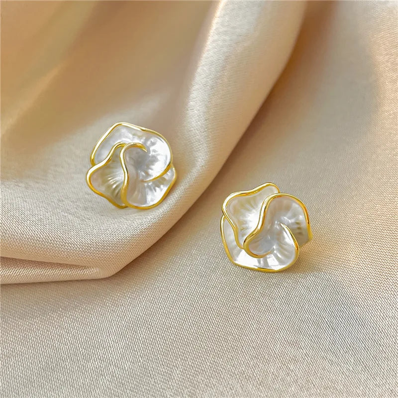Pearl Petal Stud Earrings — image 2