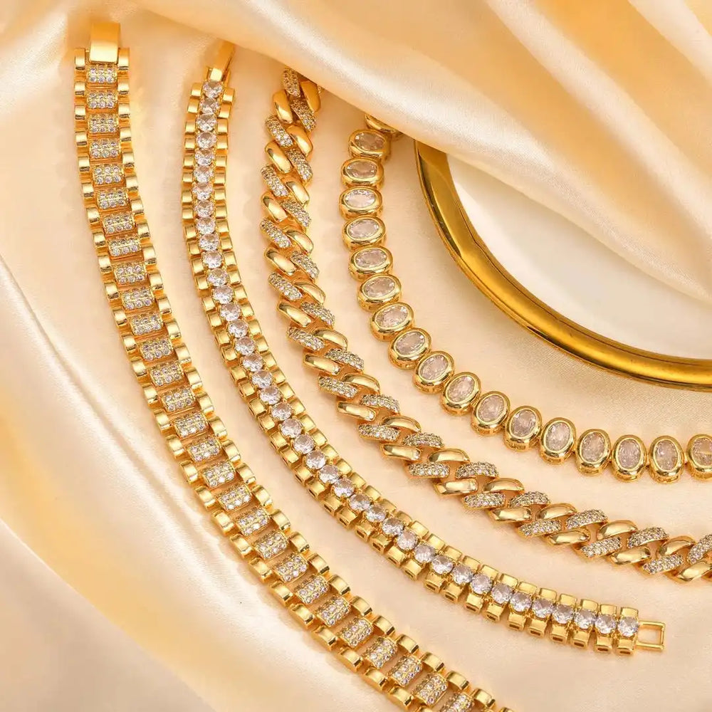 Gold Chunky Cubic Zirconia Adjustable Bracelet Set — image 4