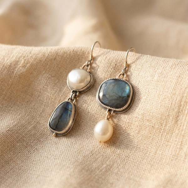 Graceful Blue Stone Pearl Earrings — image 1