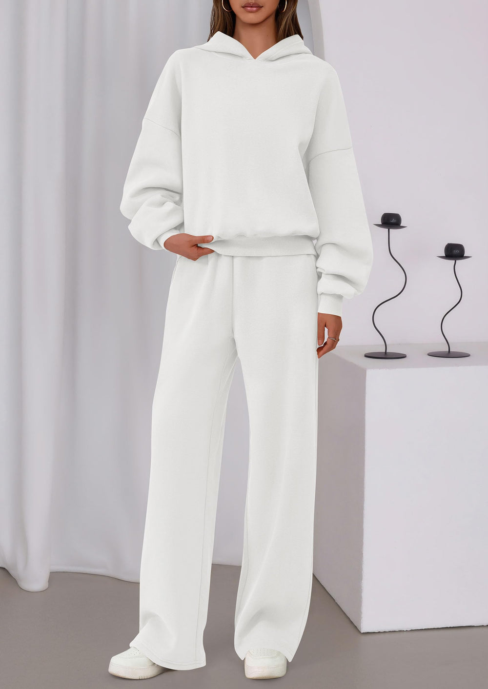 Osonn Womens Sweatsuits 2 Piece Set Casual Winter Long Sleeve Hoodie Loose Wide Leg Sweatpants Fall Tracksuit