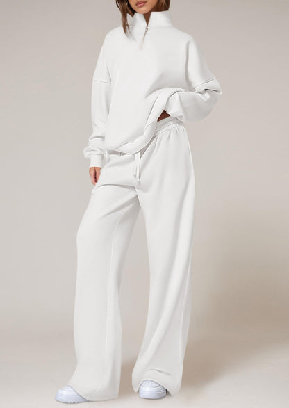 Osonn Womens Casual Two Piece Sets Fall Outfits Quarter Zip Sweatshirts Straight Leg Pants Sweatsuits Tracksuit