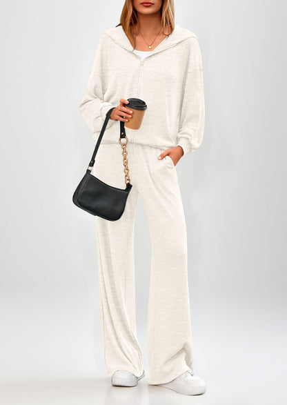 Osonn Women's 2 Piece Fall Lounge Sets Zip Up Hoodie Wide Leg Pants Tracksuit Matching Travel Outfits Clothes