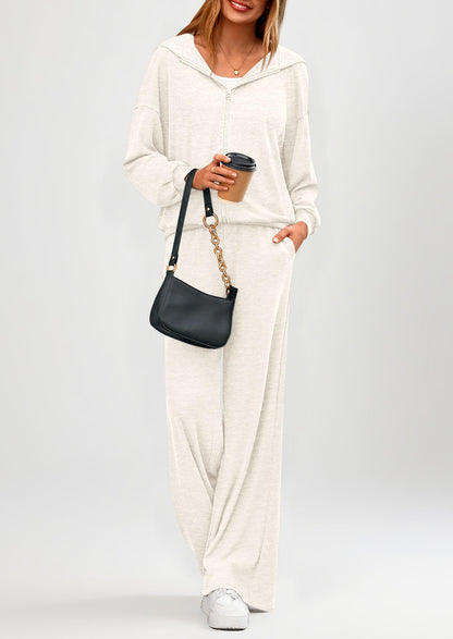 Osonn Women's 2 Piece Fall Lounge Sets Zip Up Hoodie Wide Leg Pants Tracksuit Matching Travel Outfits Clothes