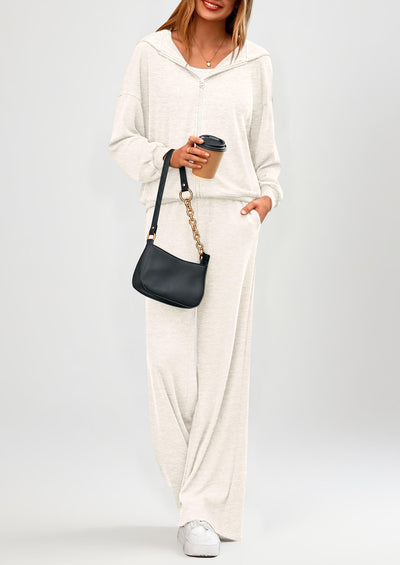 Osonn Women's 2 Piece Fall Lounge Sets Zip Up Hoodie Wide Leg Pants Tracksuit Matching Travel Outfits Clothes