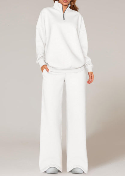 Osonn Womens Casual Two Piece Sets Fall Outfits Quarter Zip Sweatshirts Straight Leg Pants Sweatsuits Tracksuit