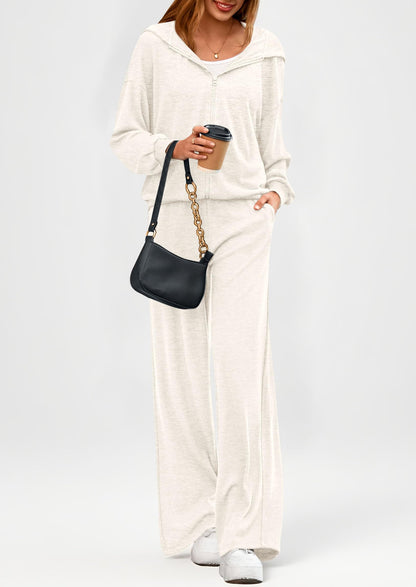 Osonn Women's 2 Piece Fall Lounge Sets Zip Up Hoodie Wide Leg Pants Tracksuit Matching Travel Outfits Clothes