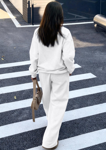 Osonn Casual Winter Two Piece Sets for Women V Neck Sweatshirt Loose Wide Leg Pants Tracksuit Knit Fall Outfits