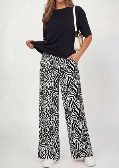 Osonn Women's 2 Piece Lounge Sets Summer Casual Short Sleeve Tops Leopard Flowy Pants Pajamas Vacation Travel Outfits