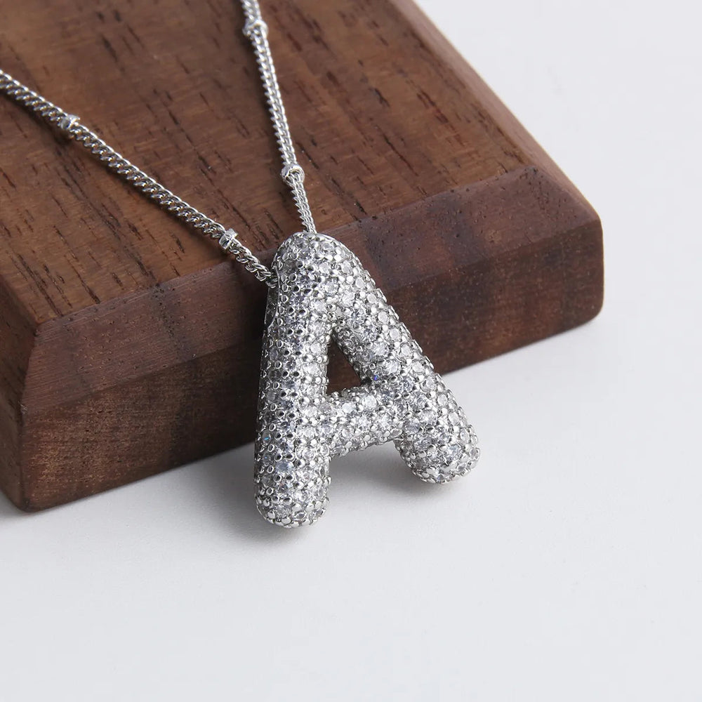 Bubble Letter White Gold Initial Necklace — image 4