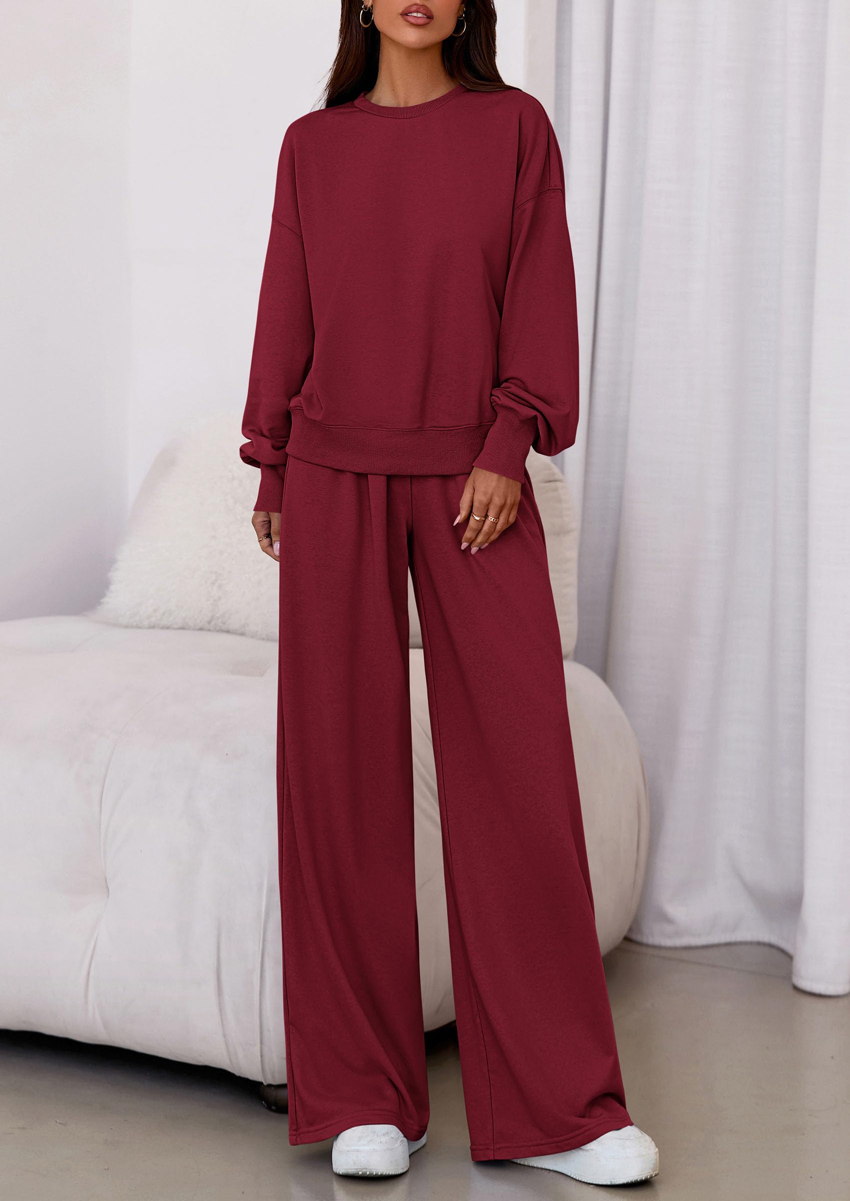 Osonn Womens 2 Piece Sets Long Sleeve Sweatshirt Wide Leg Pants Loose Matching Lounge Set Trendy Fall Outfits