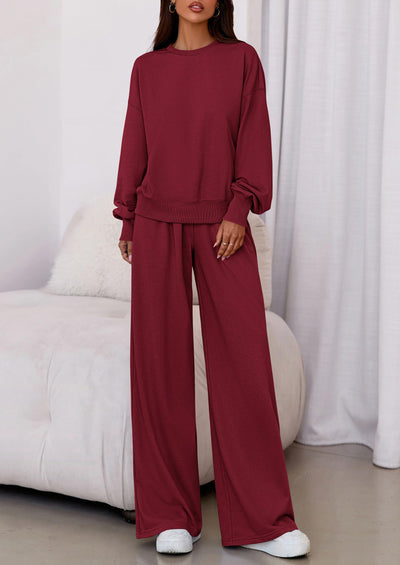 Osonn Womens 2 Piece Sets Long Sleeve Sweatshirt Wide Leg Pants Loose Matching Lounge Set Trendy Fall Outfits