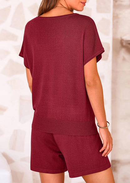 Osonn Two Piece Set for Women Summer Lounge Sets Shorts And Short Sleeve Tops Knitted Matching Travel Spring Outfits