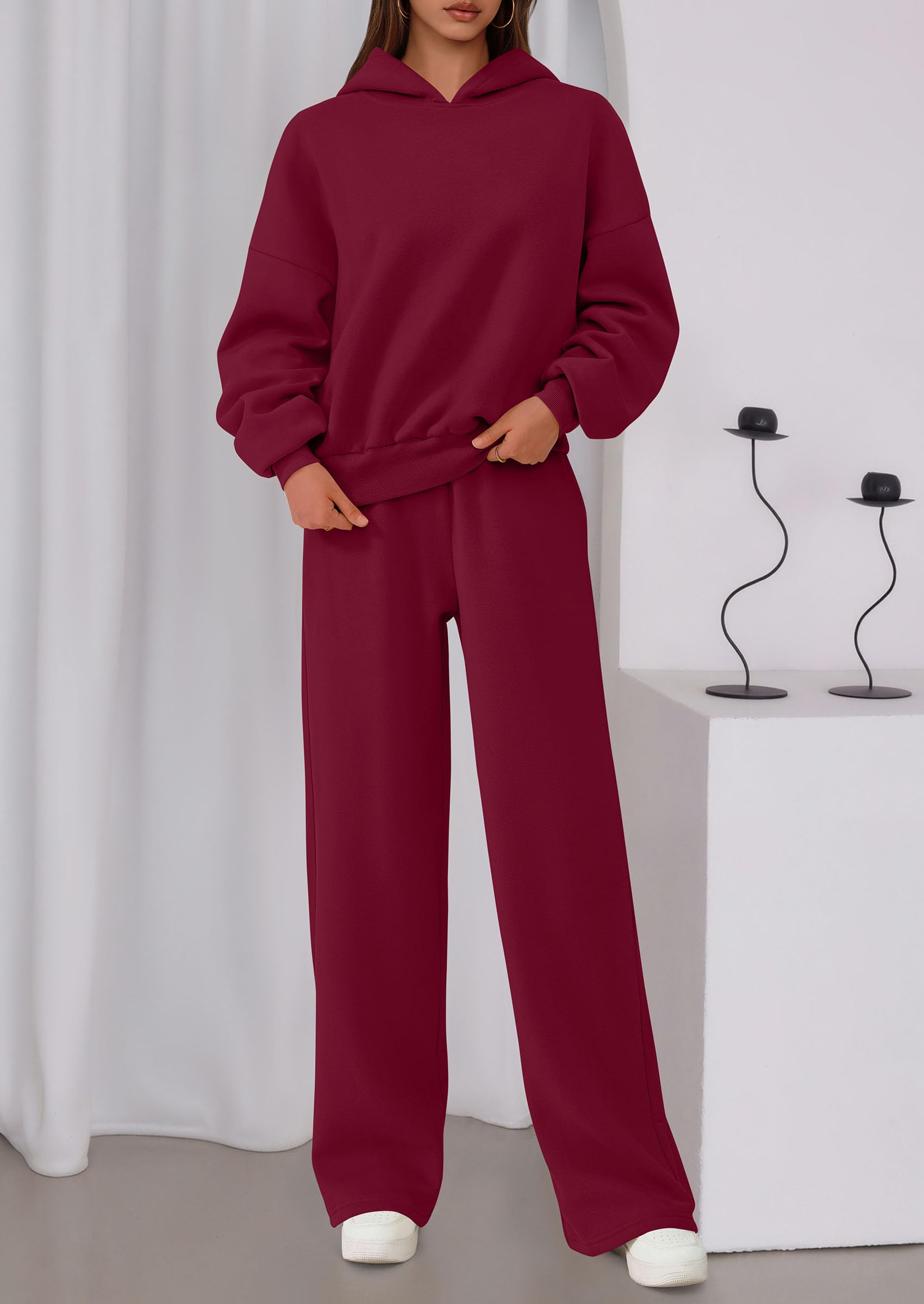 Osonn Womens Sweatsuits 2 Piece Set Casual Winter Long Sleeve Hoodie Loose Wide Leg Sweatpants Fall Tracksuit
