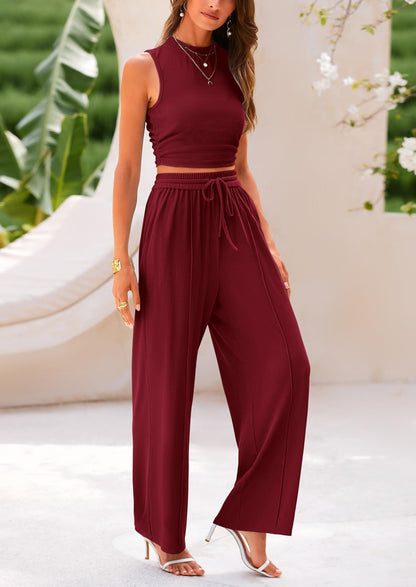 Osonn 2 Piece Sets Sleeveless Tank Ribbed Travel Vacation Lounge Wear Outfits