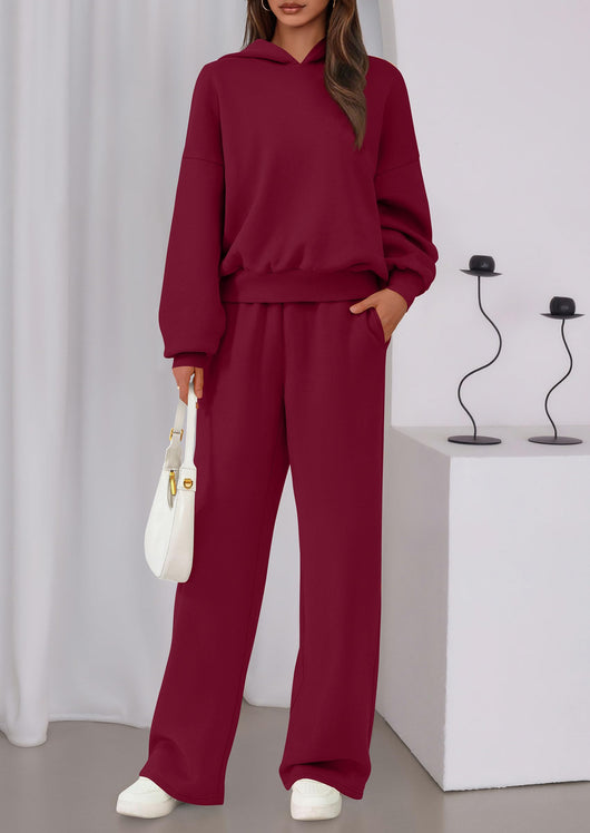 Osonn Womens Sweatsuits 2 Piece Set Casual Winter Long Sleeve Hoodie Loose Wide Leg Sweatpants Fall Tracksuit