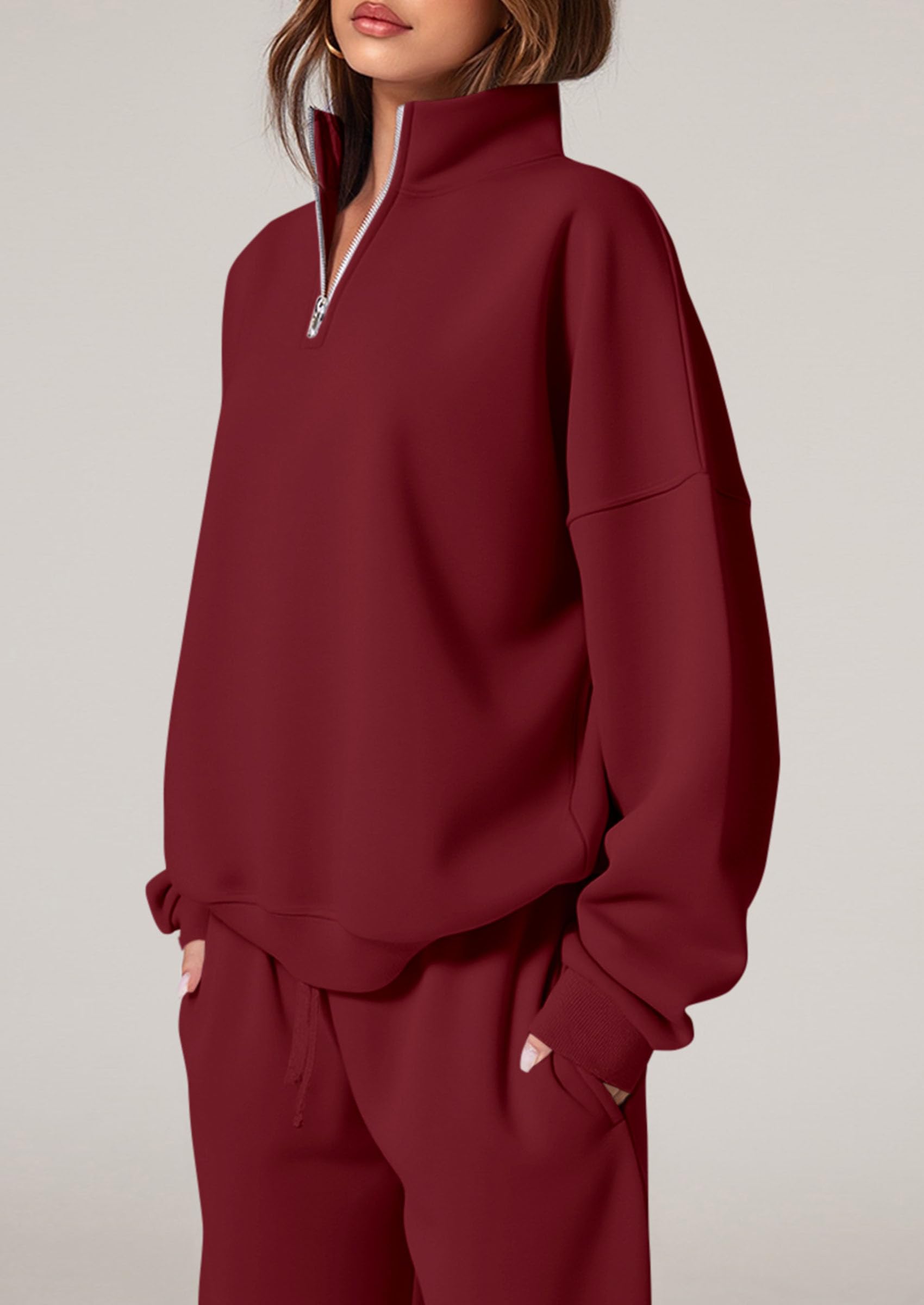 Osonn Womens Casual Two Piece Sets Fall Outfits Quarter Zip Sweatshirts Straight Leg Pants Sweatsuits Tracksuit