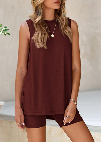 Osonn 2 Piece Sets for Women Summer Matching Lounge Shorts Set Resort Airport Travel Loungewear Outfits Clothing