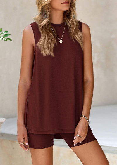 Osonn 2 Piece Sets for Women Summer Matching Lounge Shorts Set Resort Airport Travel Loungewear Outfits Clothing