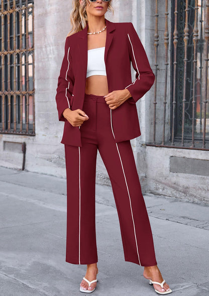 Osonn 2 Piece Blazer Outfits Business Casual Oversized Jacket Wide Leg Work Pants Dressy Suit Set