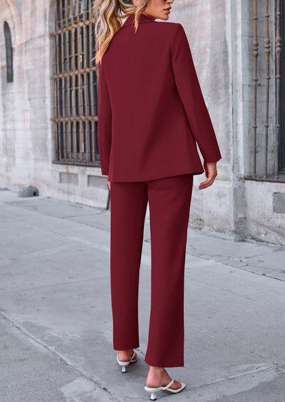 Osonn 2 Piece Blazer Outfits Business Casual Oversized Jacket Wide Leg Work Pants Dressy Suit Set
