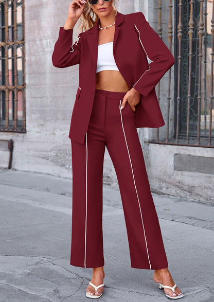 Osonn 2 Piece Blazer Outfits Business Casual Oversized Jacket Wide Leg Work Pants Dressy Suit Set