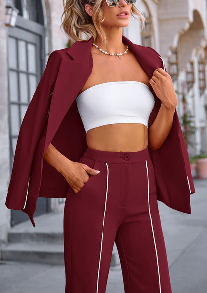 Osonn 2 Piece Blazer Outfits Business Casual Oversized Jacket Wide Leg Work Pants Dressy Suit Set