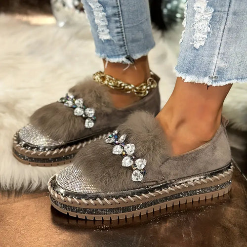 Aurora – Luxe Fur & Sparkle Comfort Loafer