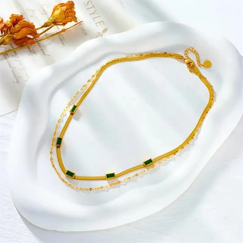 Gem Double Layer Retro Gold Necklace — image 3