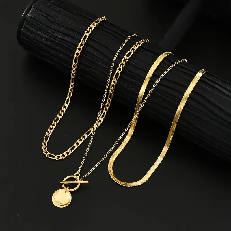 Savira Textured Coin Layered Gold Necklace — image 2