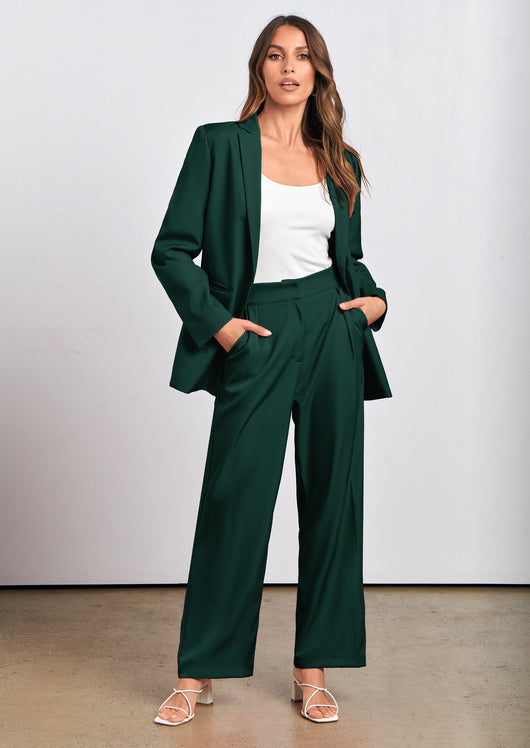 Osonn Women's Fall Two Piece Outfits Dressy Blazer Jacket and Wide Leg Pants Pockets Business Casual Office Suit Sets