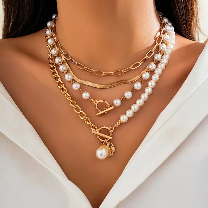 Modern Pearl Layered Necklace Set — image 1
