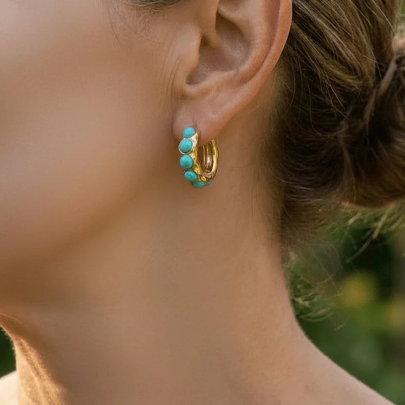 Turquoise Sculpted Hoop Earrings — image 2