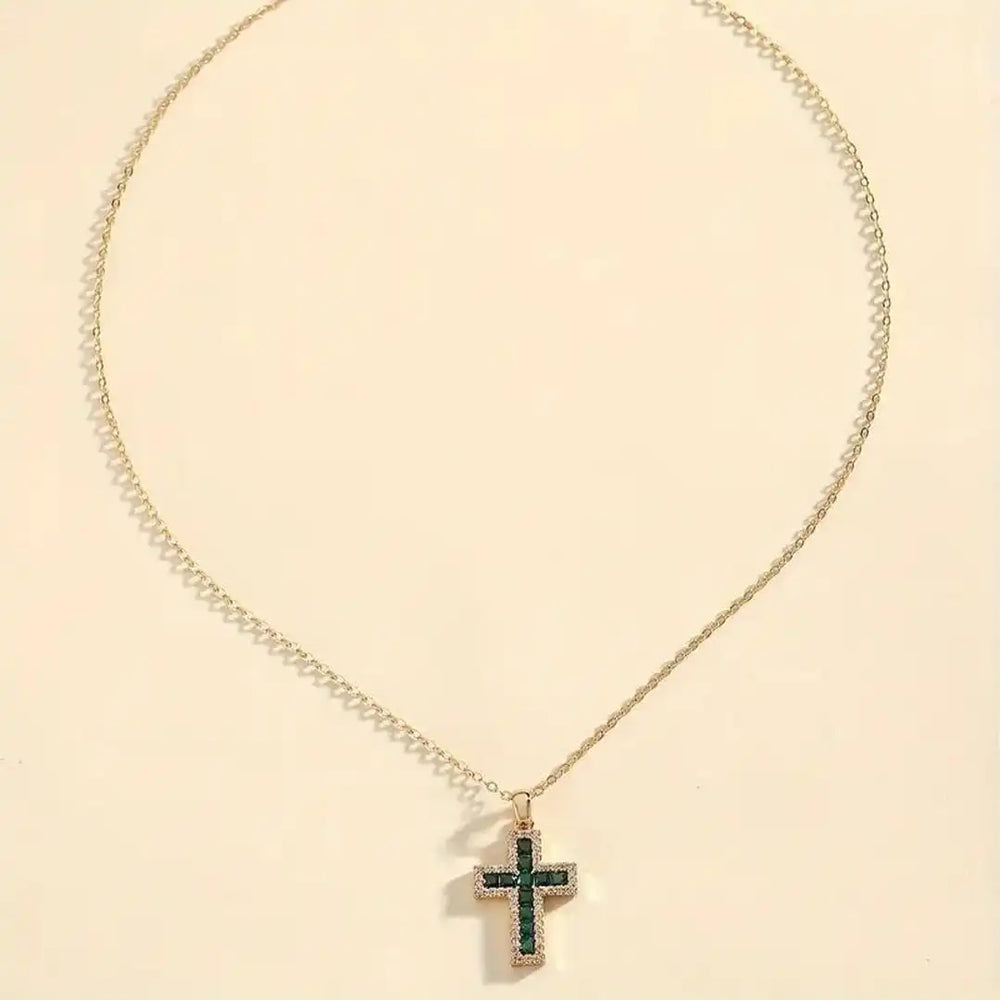 Emerald Cross Pendant Gold Necklace — image 2