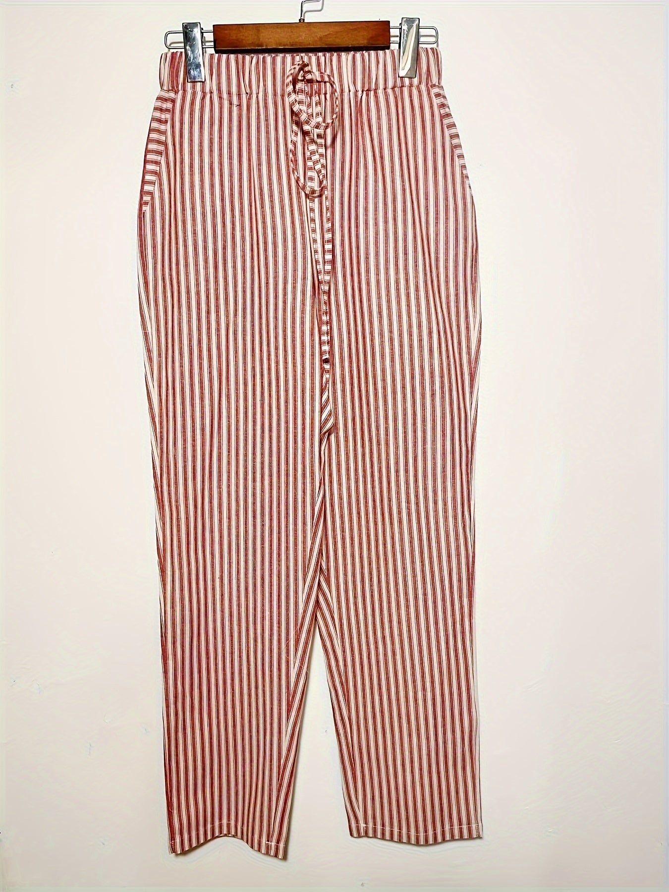 Women's Striped Wide-Leg Casual Pants - High-Waisted, Lightweight Polyester, Machine Washable, All-Season Comfort with Side Stripe Detail