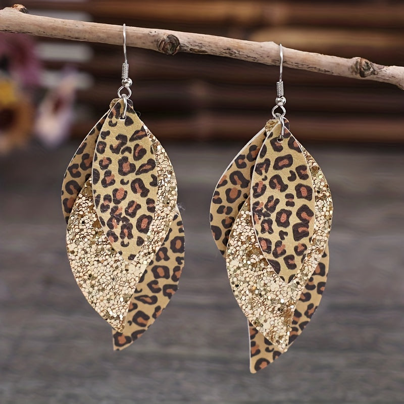 Vintage Leopard Boho Leather Earrings — image 1