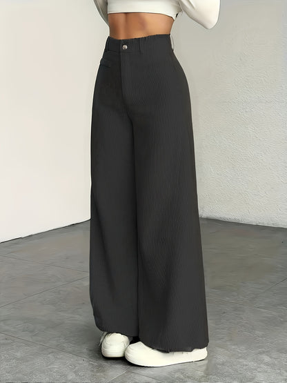 Calças de Cintura Subida e Perna Larga com Orelhas de Gato MS25072820 para Mulher - Calças Casuais com Textura de Bombazine, Conforto para Todas as Estações, Conjunto de Três Peças de Calças Bege Laváveis à Máquina